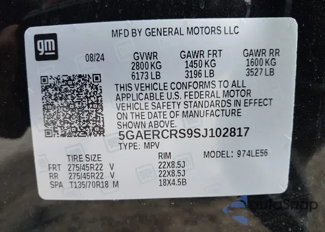 2025 Buick Enclave Avenir Fwd z USA, uszkodzony, nr VIN 5GAERCRS9SJ102817